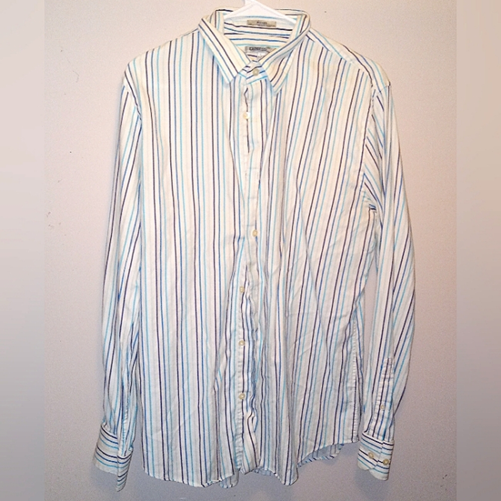 Express 1MX Mens Large Fitted Striped Button Down